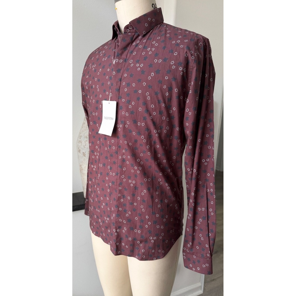 Valentino shirt Mens 15/38 Burgundy and Blue Stars long sleeve button up cotton‎
